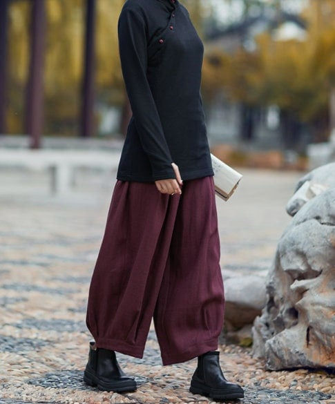 Women's Cotton Linen Pants Soft Casual Loose Large Size Boho Trousers Oversized