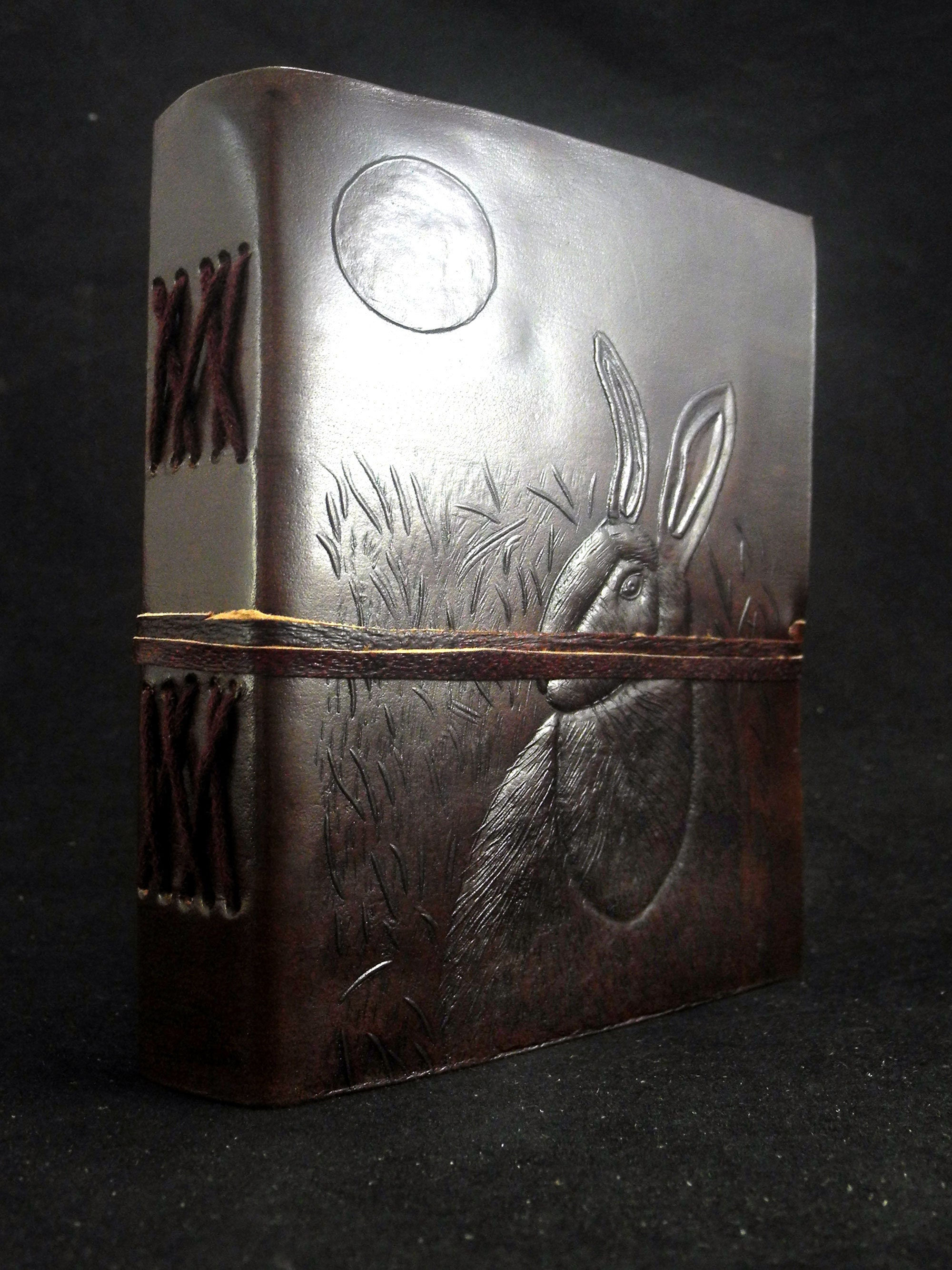 HARE & MOON - Pagan Wicca Handmade Leather Journal Diary Book of Shadows