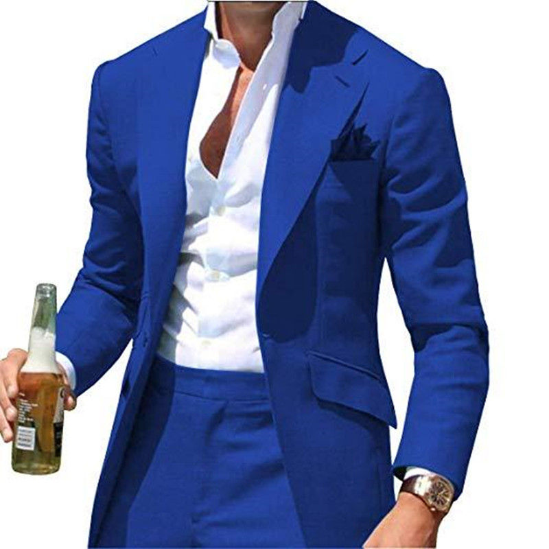 Thumbnail: Business Casual Mens Suits One Button Groom Prom Party Tuxedos Custom Made Blaz