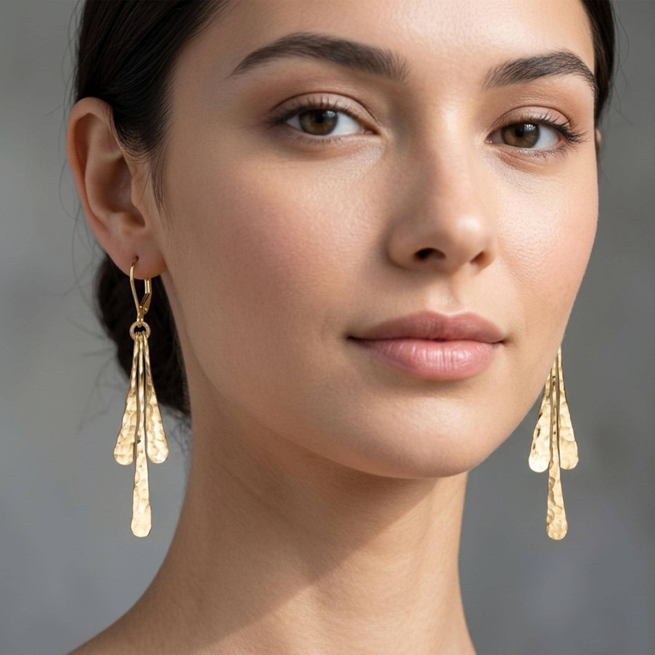 18K Gold Vermeil Hammered Dangle Earrings, 925 Sterling Silver Drop Earrings, H