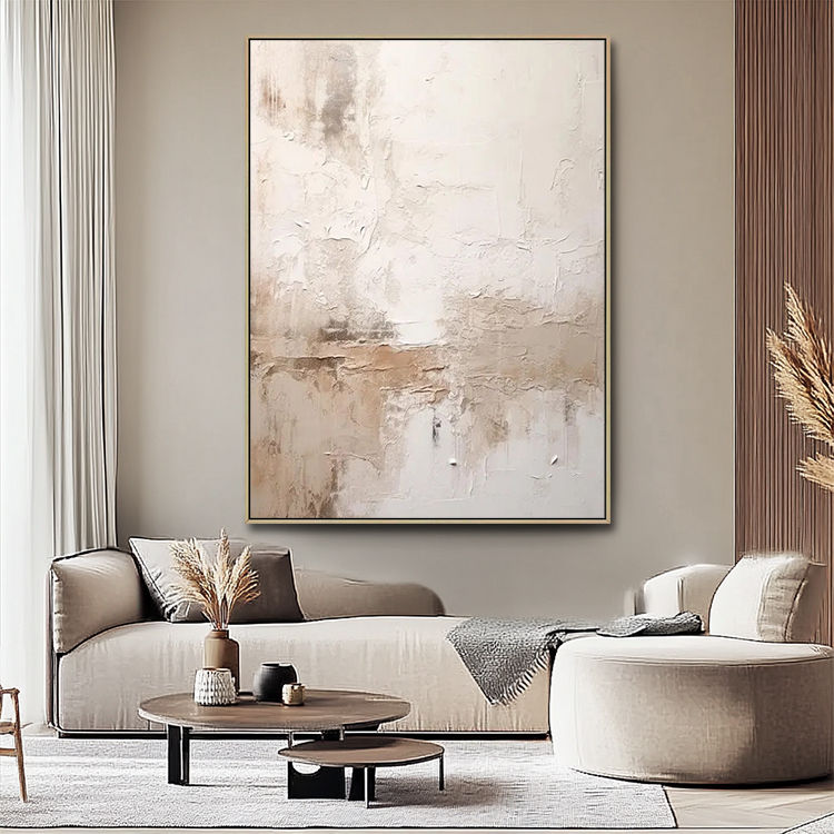 Modern Abstract Painting Neutral Beige Black Wall Art Oil Canvas Digital Printi