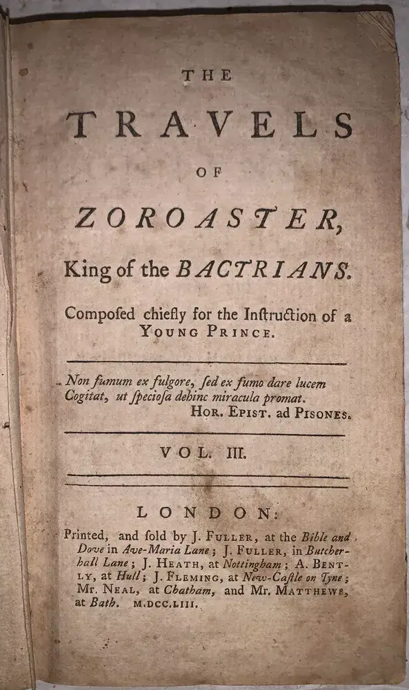 Thumbnail:  1753, 1st, THE TRAVELS OF ZOROASTER, KING OF THE BACTRIANS, OCCULT NOVEL, Vol 3