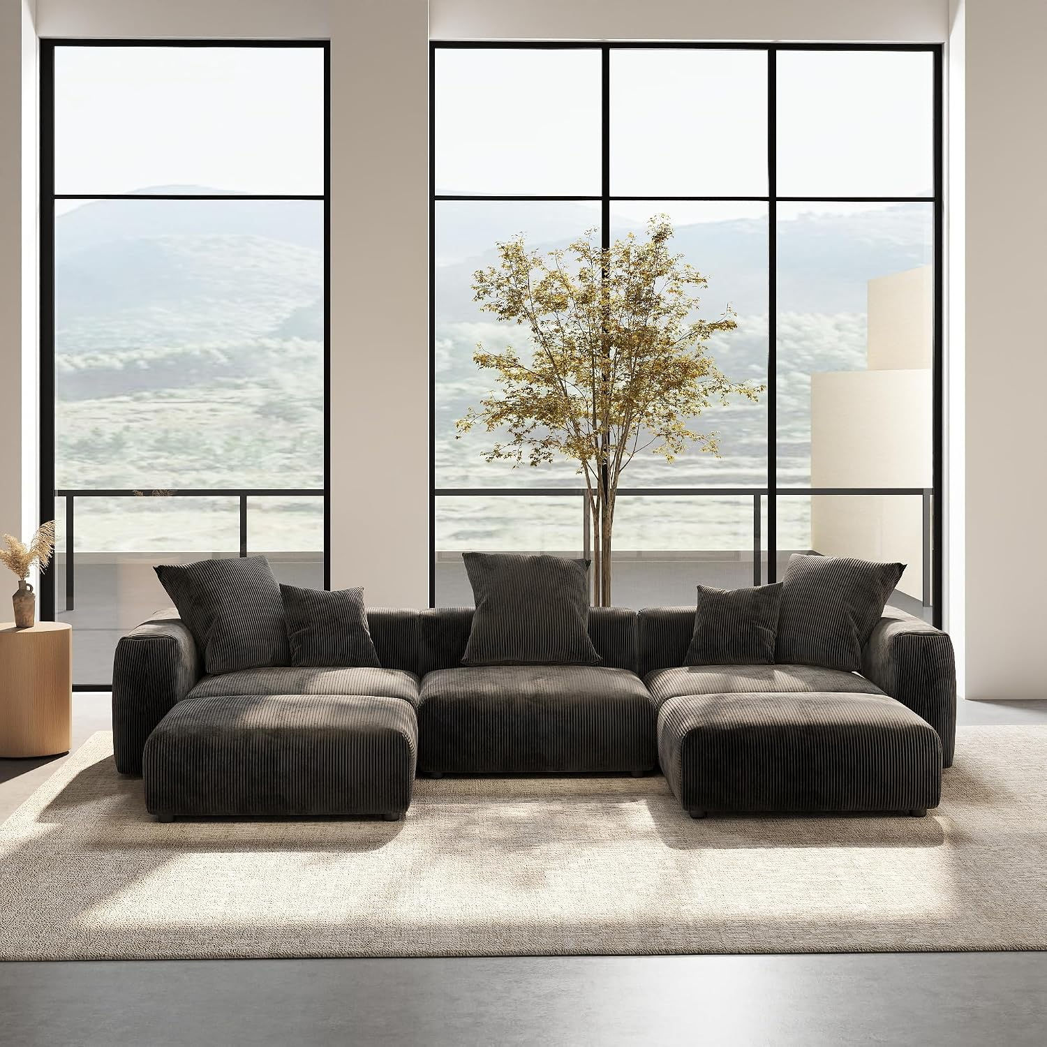 141.73" Modular Sectional Sofa Cloud Couch, L Shaped Sofa with Ottoman, Corduro