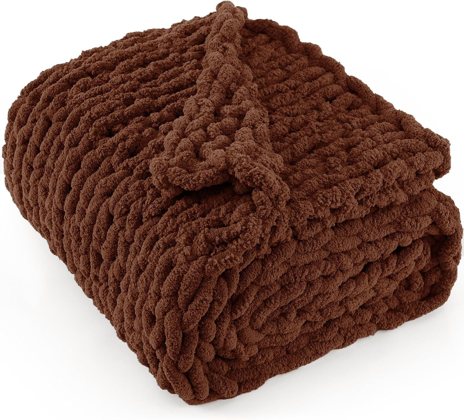 Chunky Knit Throw Blanket 50x60, 100% Handmade Chenille Yarn | 4.4lbs Soft Thic