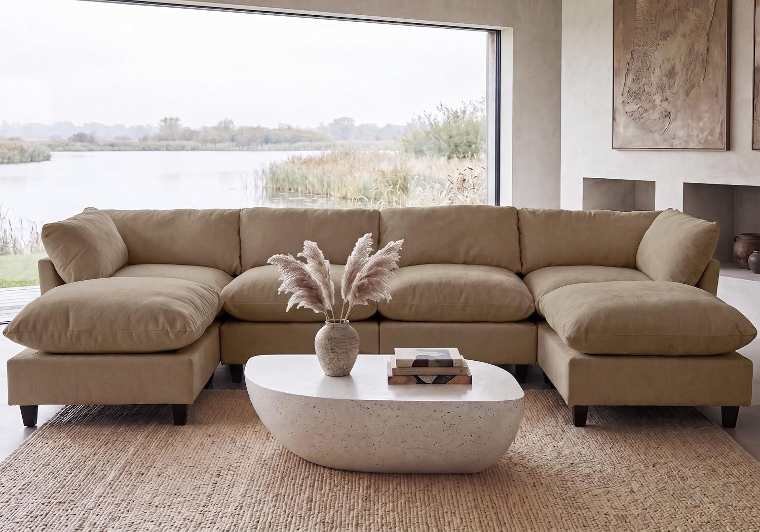 Iroomy Modular Sectional Sofa, U Shaped Chenille Cloud Couch Deep Comfy Seat, 6