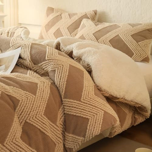 tohrisa Seashell Jacquard Sherpa Comforter Set Warm Cozy Premium Bedding 3 Piec