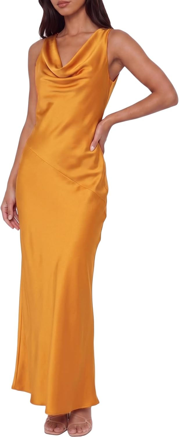KOUNAI Satin Backless Formal Maxi Dresses for Women Wedding Guest
