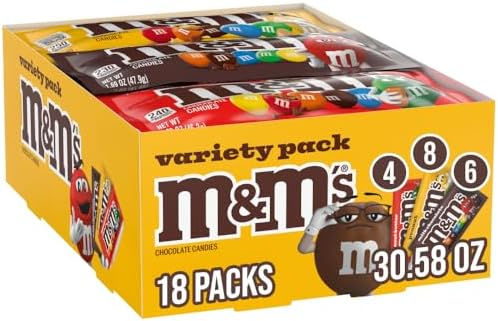 M&M'S Milk Chocolate Candy, Bulk Candy Variety Pack, Full Size, Pack of 18