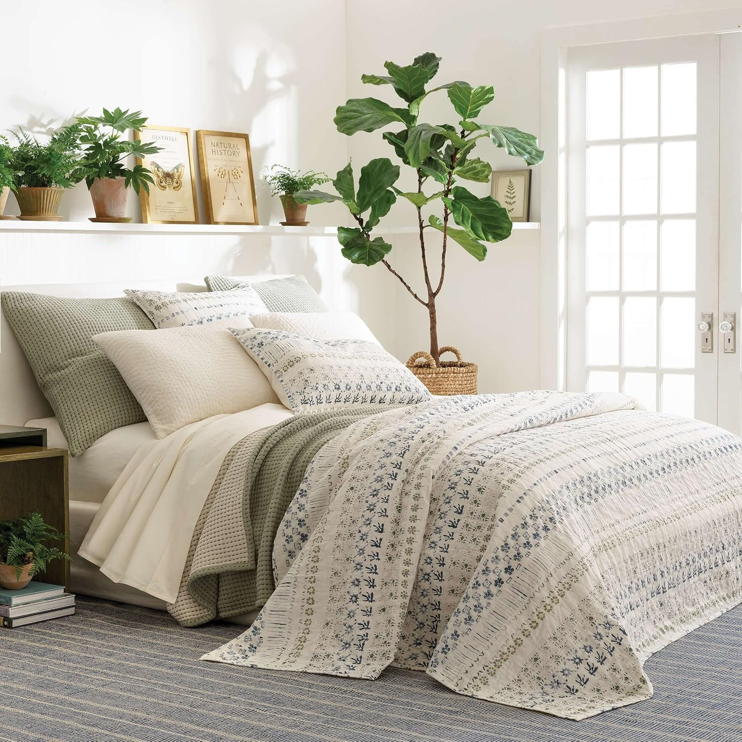 Hawthorn Neutral Floral Cotton Coverlet, King