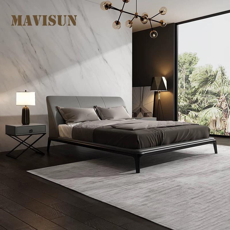 Italian Solid Wood Bed 1.8 Light Luxury Leather Modern Minimalist Double Master