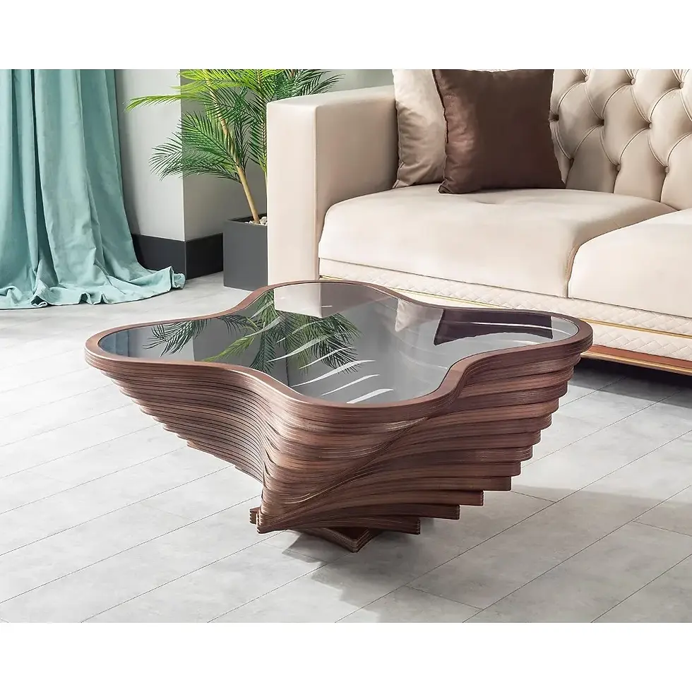 Natural Walnut Veener Coffee Tables For Living Room, Center Table, Glass Table T
