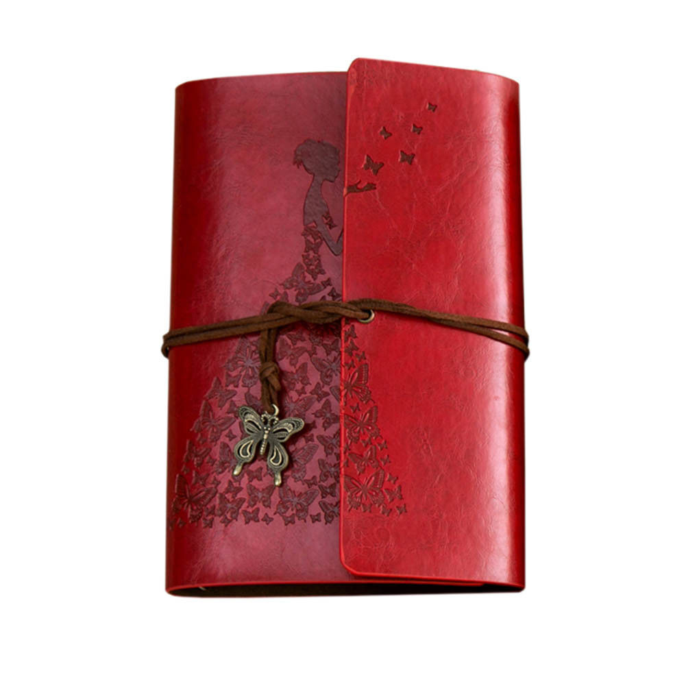 A6 80 Pages Classic Notepad Thick Journal Notebook, Bright Red, Butterfly