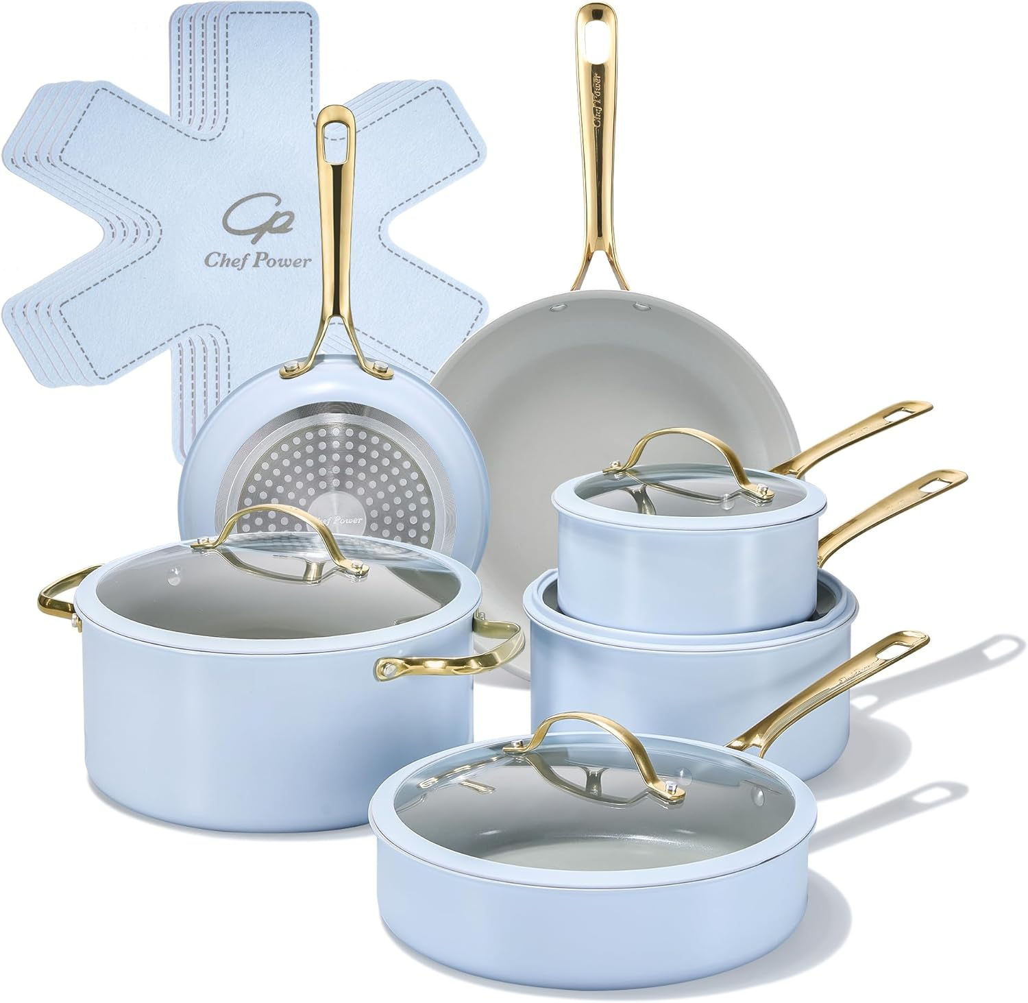 Chef Power Ceramic Cookware Sets, 15Pcs Pots and Pans Set Non Stick, Cookware S