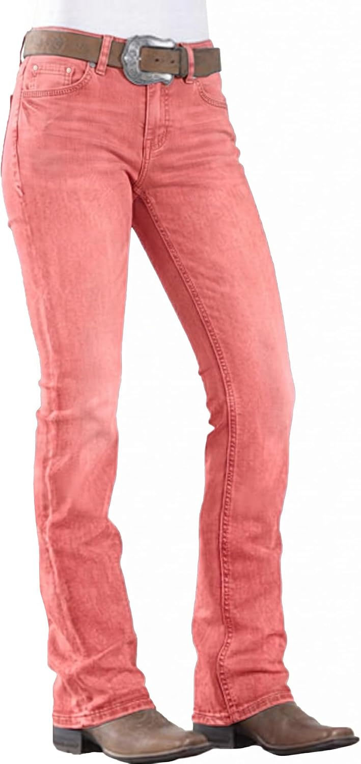Women's Mid Rise Bootcut Jeans Western Stretchy Straight Leg Denim Pants