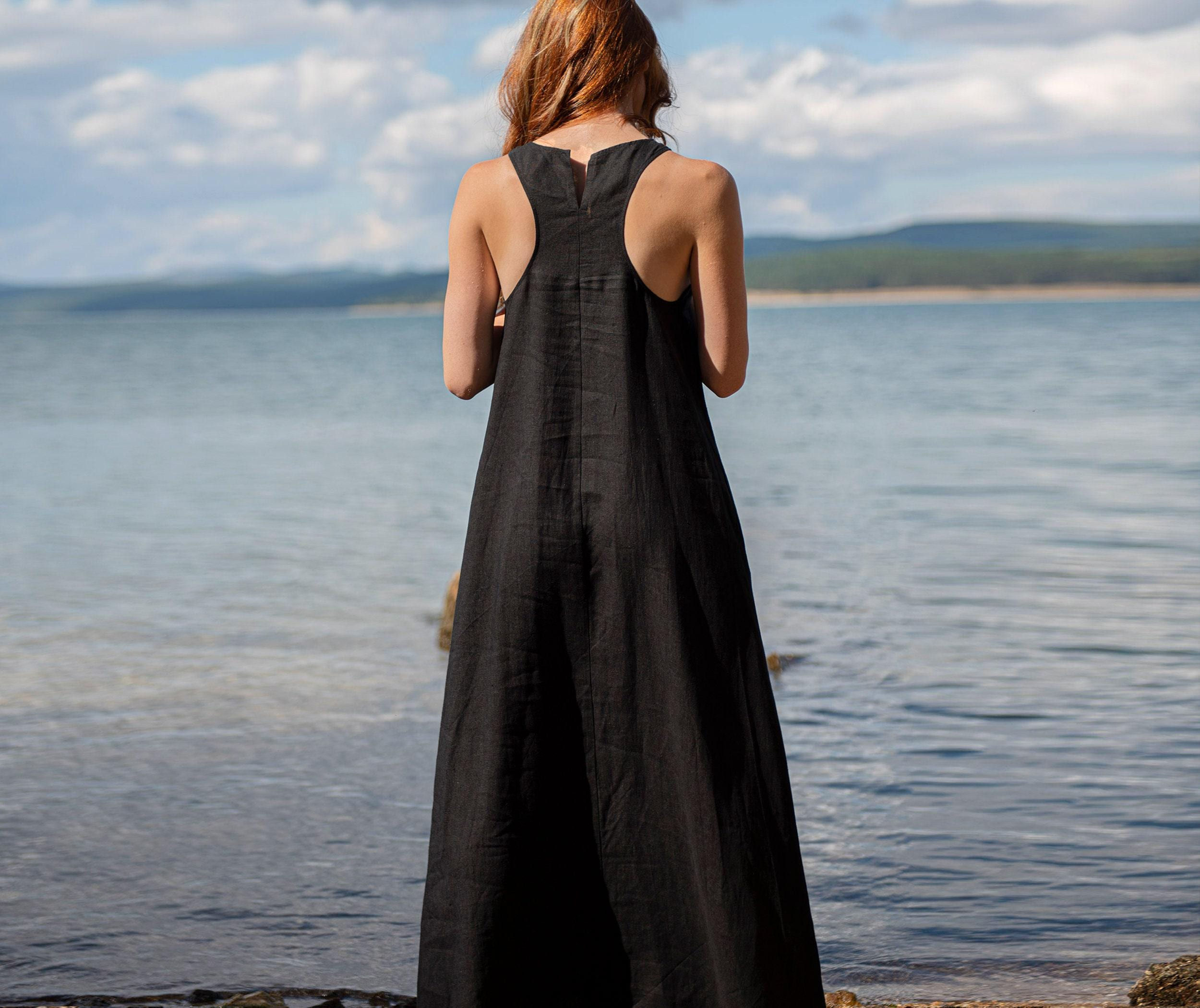 Sleeveless Linen Maxi Dress - Racer Back Dress for Women, Summer Boho Clothing