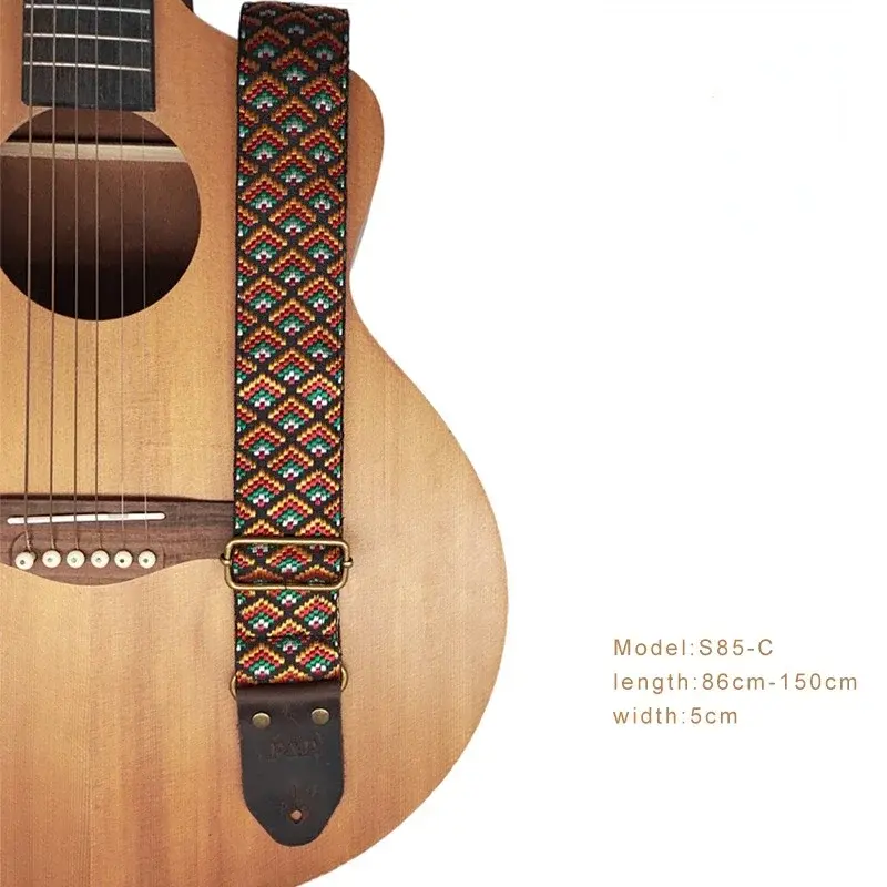 Thumbnail: New Ethnic Style Jacquard Leather Guitar Strap for Folk Guitar 