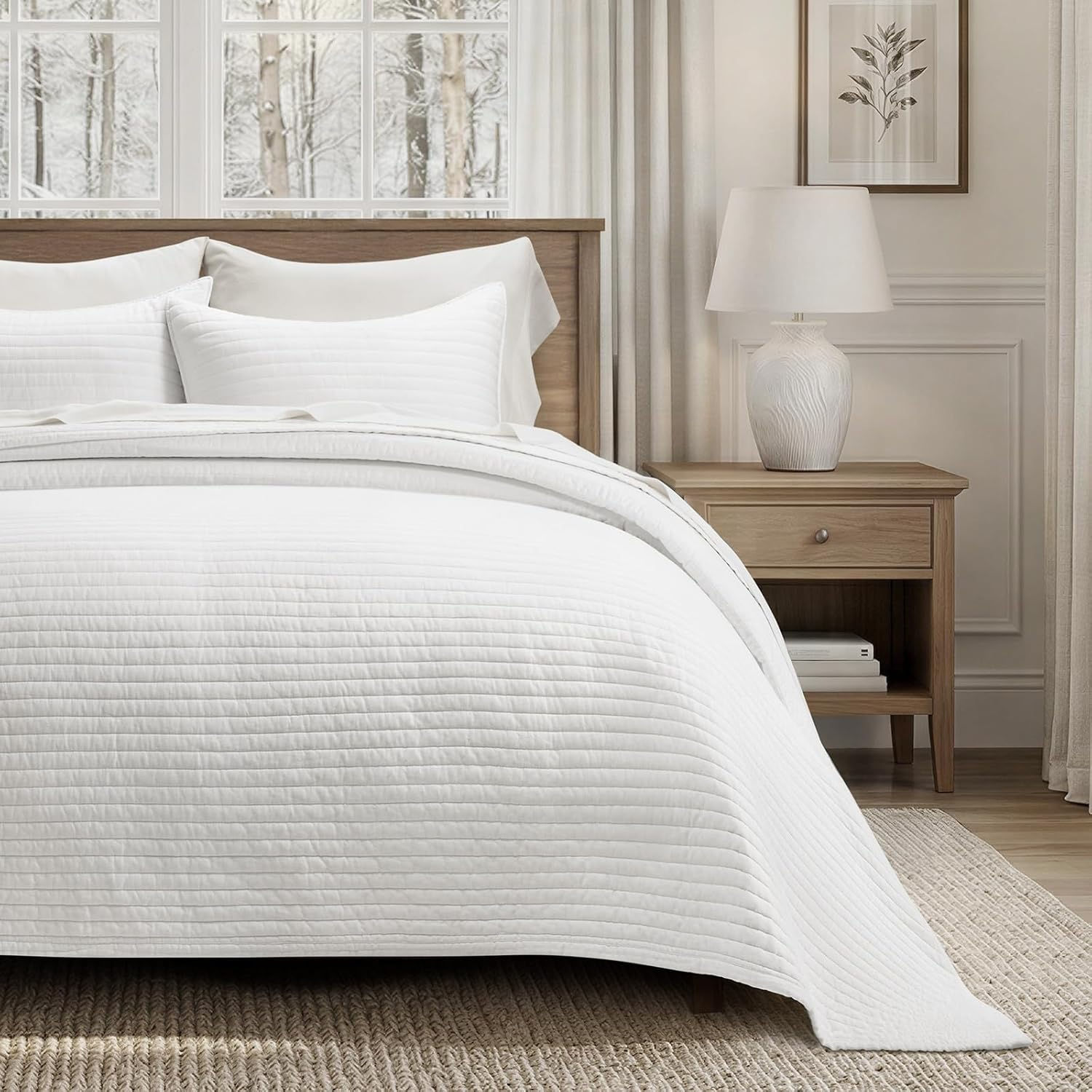 EVERGRACEHOME Cotton Sateen Quilt Set, Queen Size, Stone Taupe | 100% Cotton, C