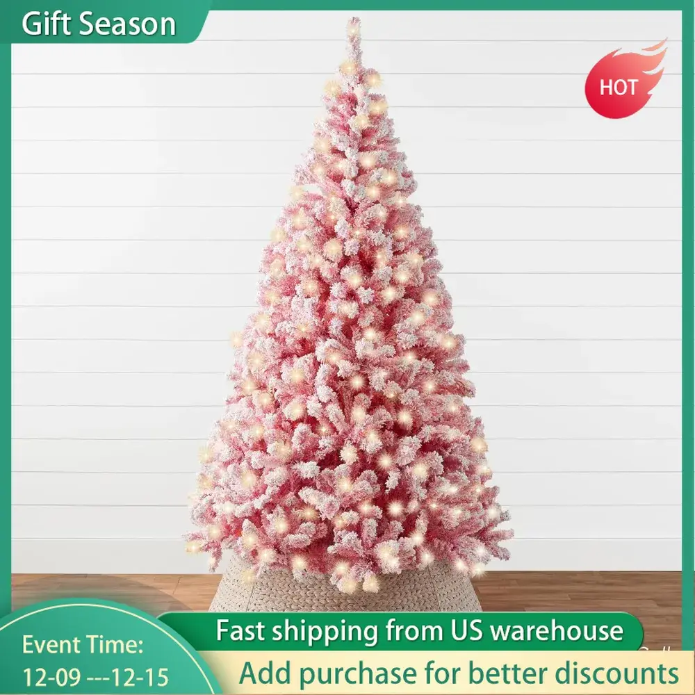 7.5-foot Pre Lit Pink Christmas Tree with 550 Lights and 1346 Branches, Foldable