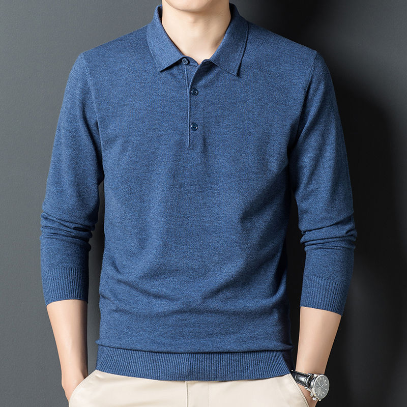 Thumbnail: Autumn New Men's Solid Color Lapel Wool Sweater Classic Style Business Long Sle