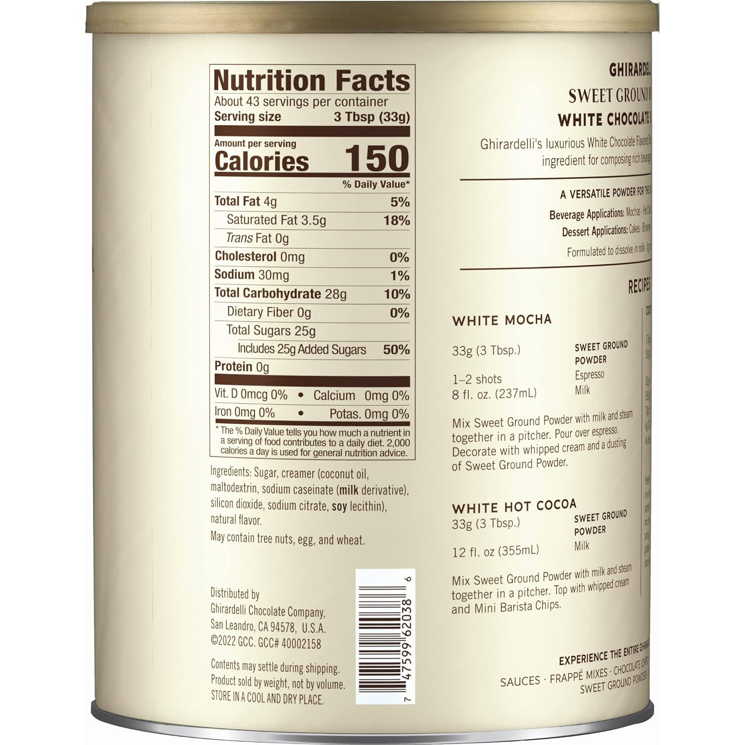 Ghirardelli Sweet Ground Chocolate 3 lb & White Chocolate 3.12 lb Powder