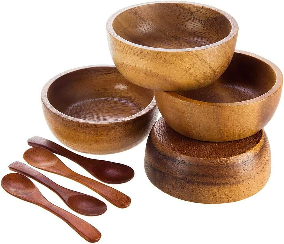 Thumbnail: Small Round Wood Bowls 4 Pcs 3¾" Diameter 1½" High Stackable Acacia Wooden Bowl