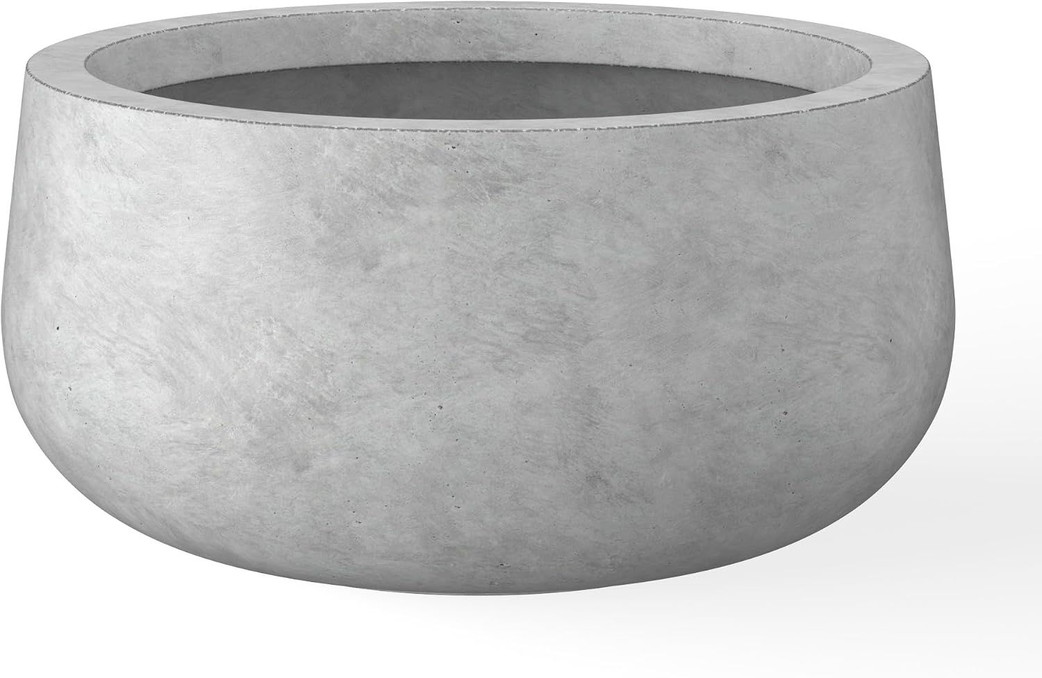 Kante Small Round Bowl Weathered Concrete Planter 11" Dia, Outdoor | Rubber Plu