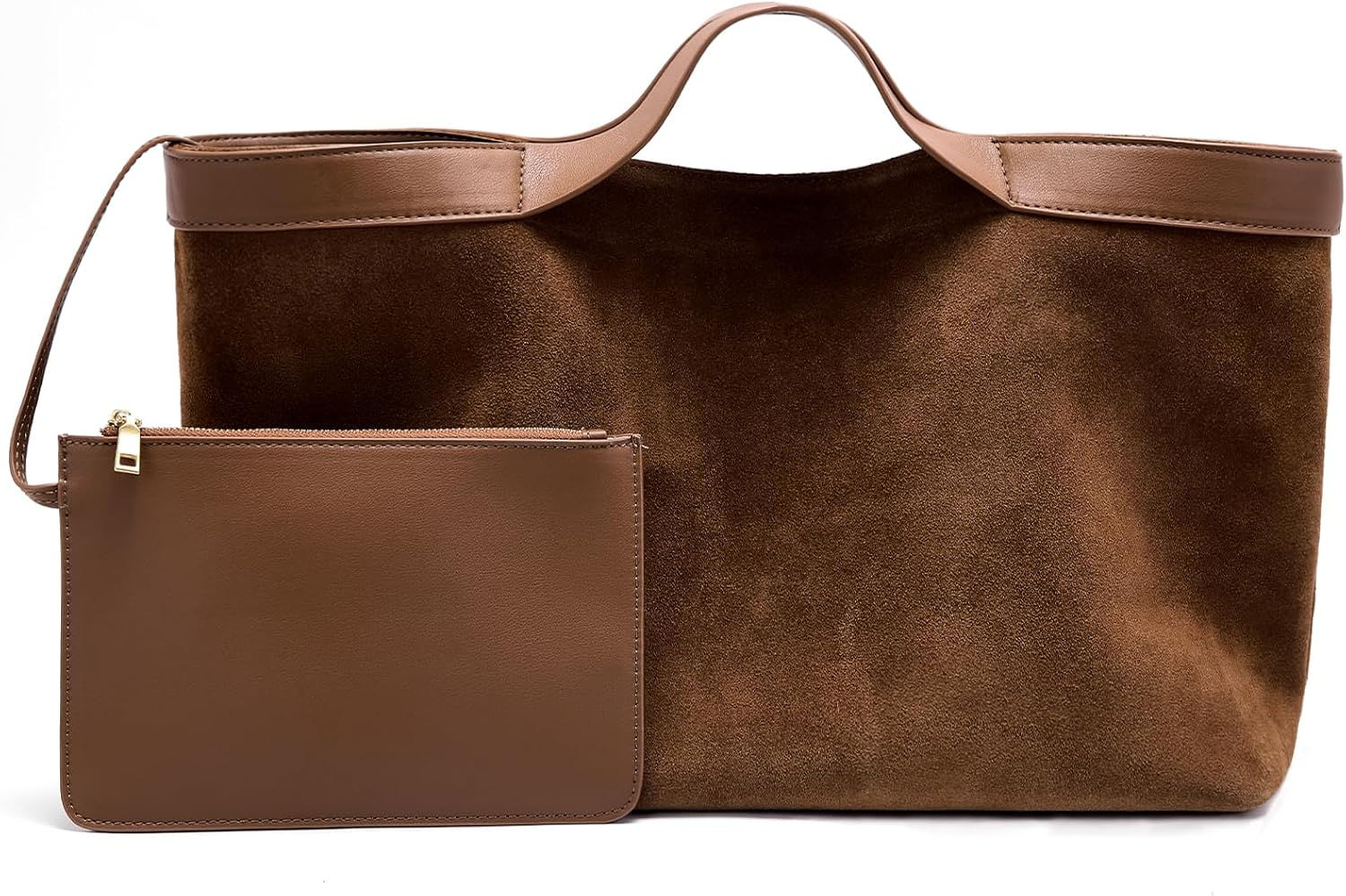 hedexe Suede Tote Bag for Women: Genuine Leather Shoulder Handbag with Small Po