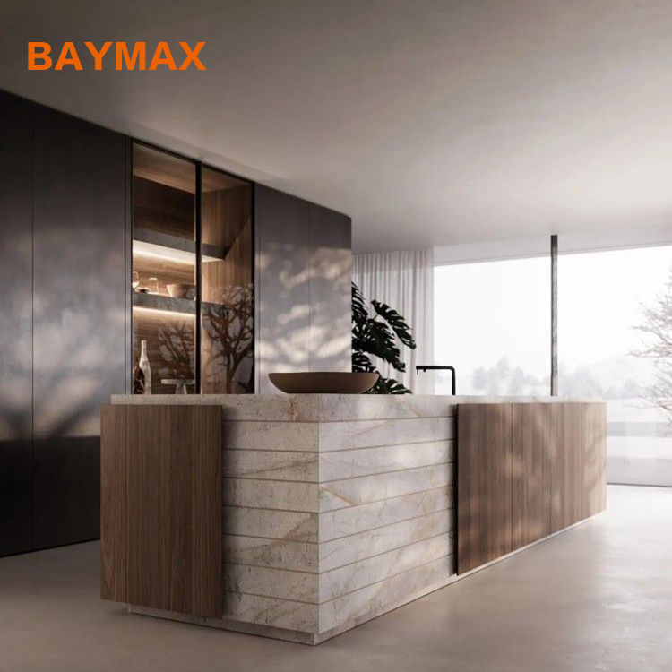 Customized Modern Luxury Marble Grain Quartz Counter Top U Shape Kitchen Cabine