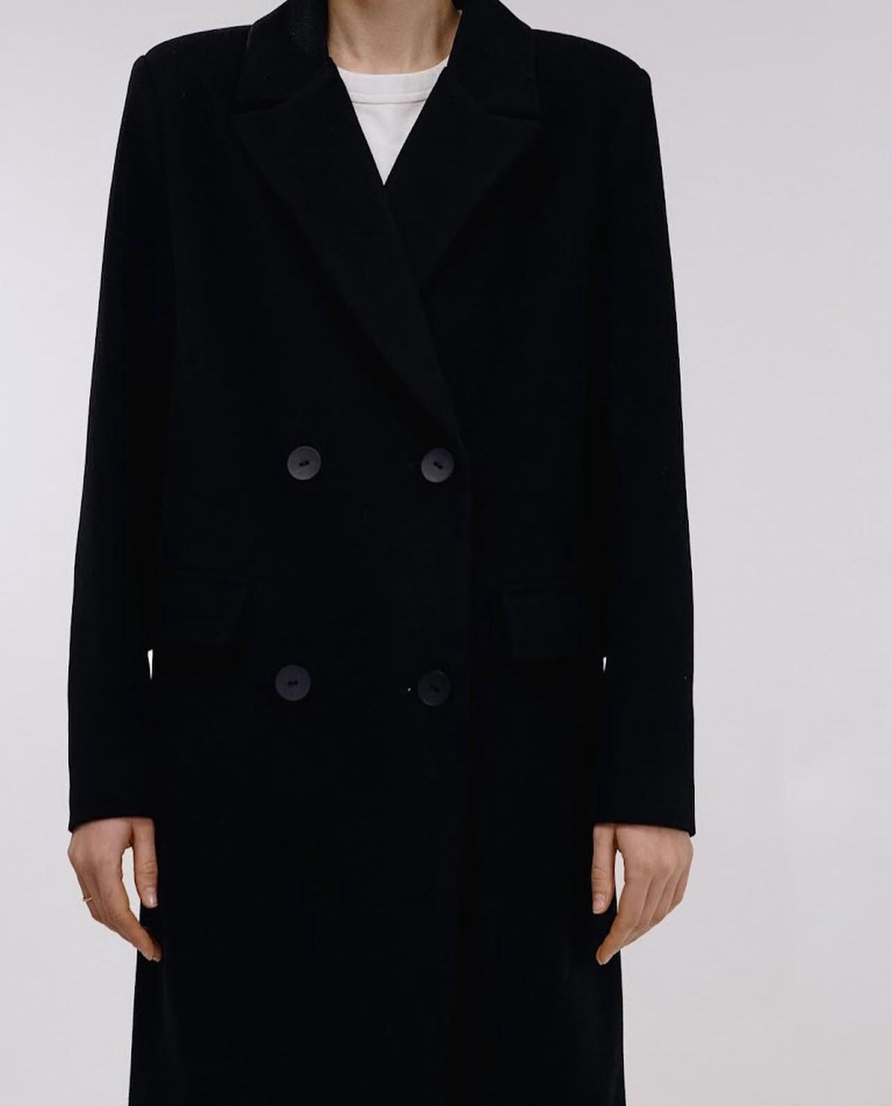 Black Wool Coat for Women | Double-Breasted Long Winter Overcoat | Minimalist T