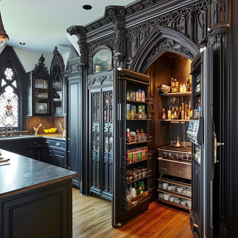 Custom Kitchen Cabinets Integrated Sideboard Wall-Mounted Solid Wood Lacquer Fi