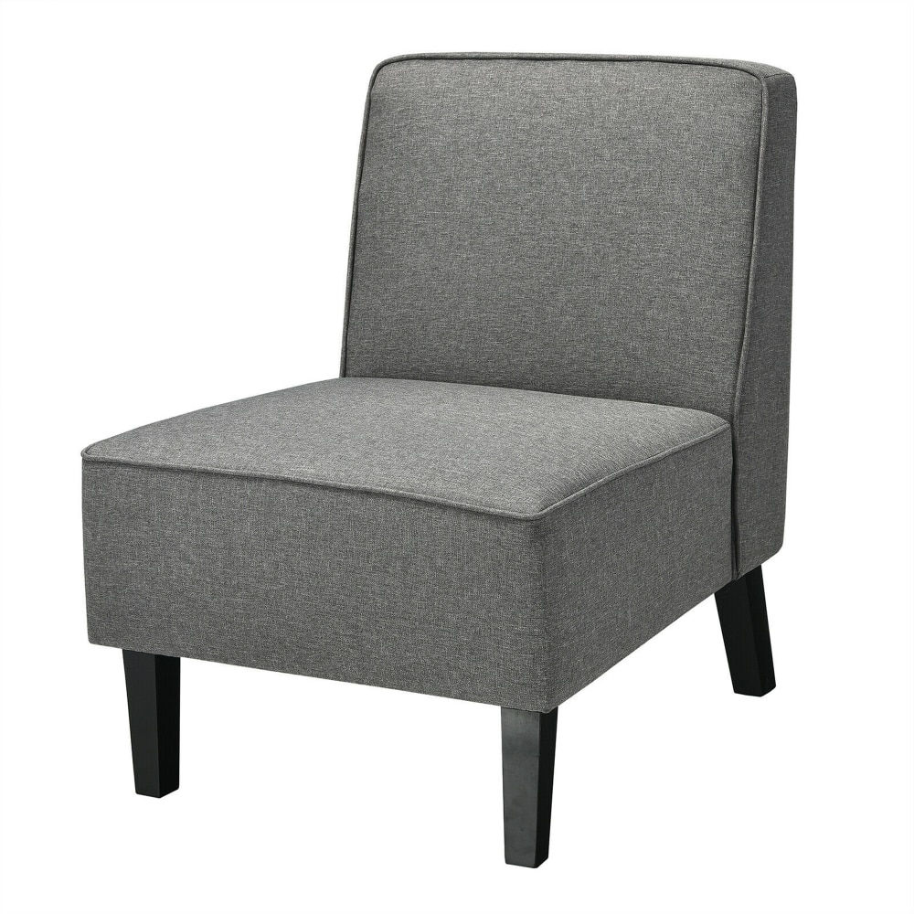 Armless Accent Chair Modern Fabric Single Sofa W/Rubber Wood Legs Grey