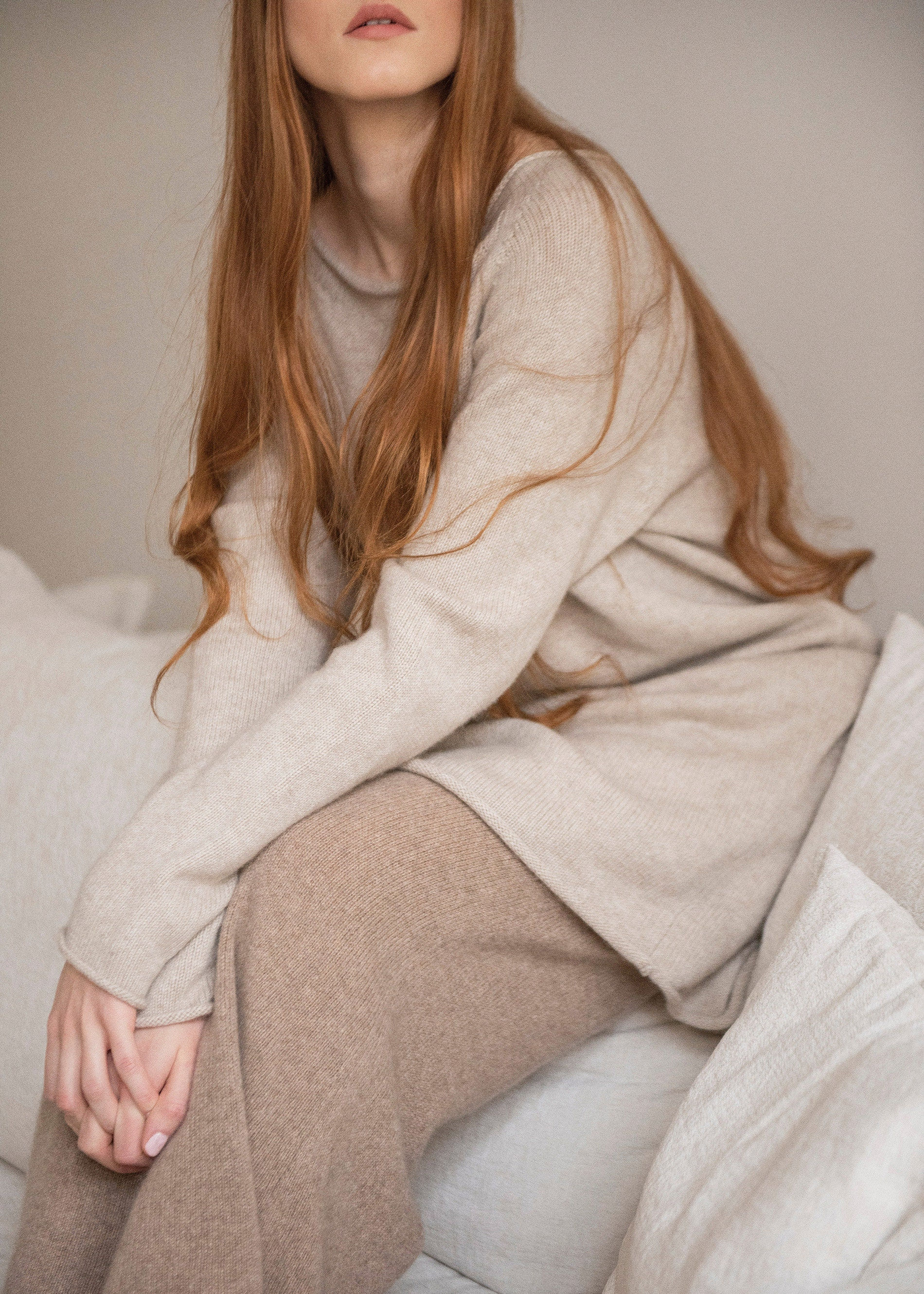 Oversized cashmere and wool midi dress, Knitted tunic dress, Women sweater dres