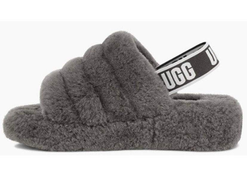 Thumbnail: UGG - WOMEN'S “FLUFF YEAH” GREY SLIDE SLIPPERS, SIZE 7.5