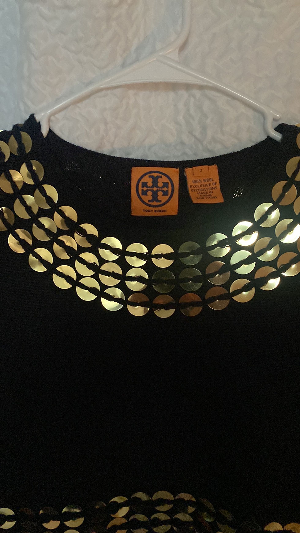 Thumbnail: Tory Burch Onyx Sweater Dress with Metallic Gold Sequin Detail- Size Small 