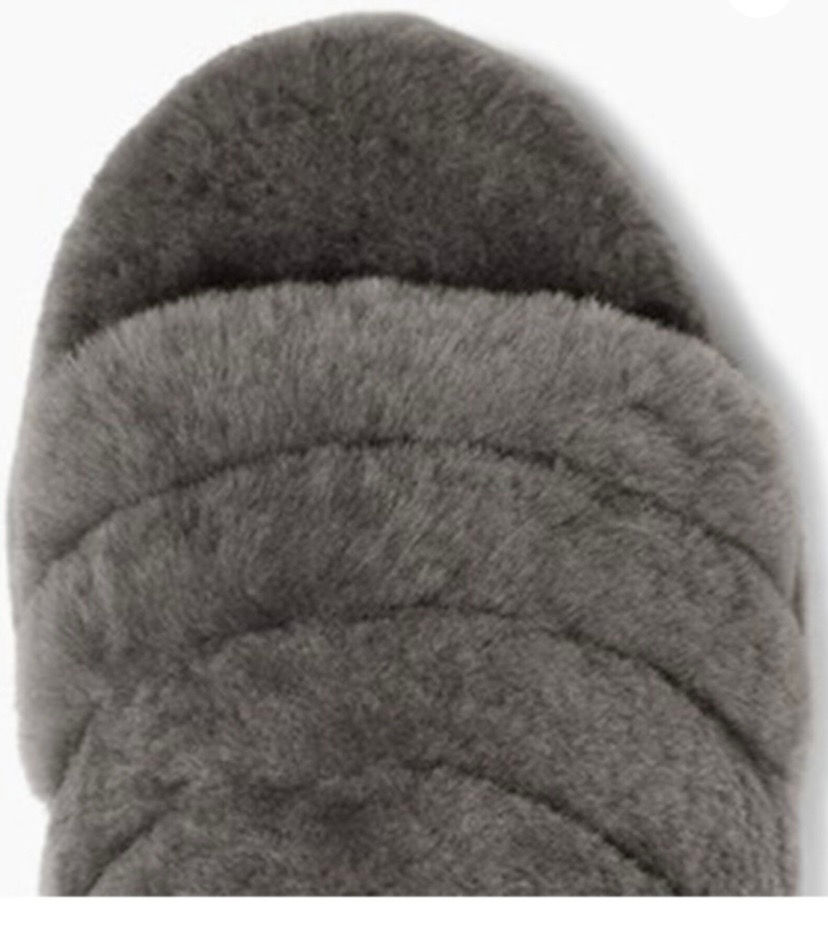 Thumbnail: UGG - WOMEN'S “FLUFF YEAH” GREY SLIDE SLIPPERS, SIZE 7.5