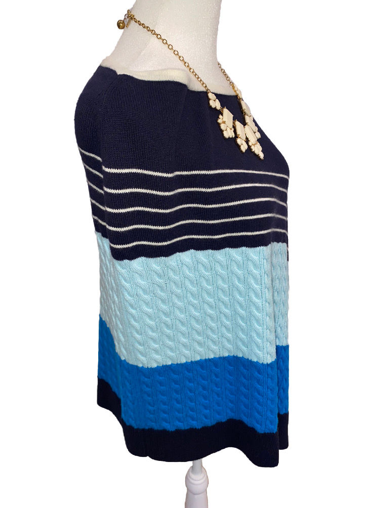 Thumbnail: Talbots Stripe Cable Asymmetrical Poncho INDIGO BLUE MULTI – Womens, M/L
