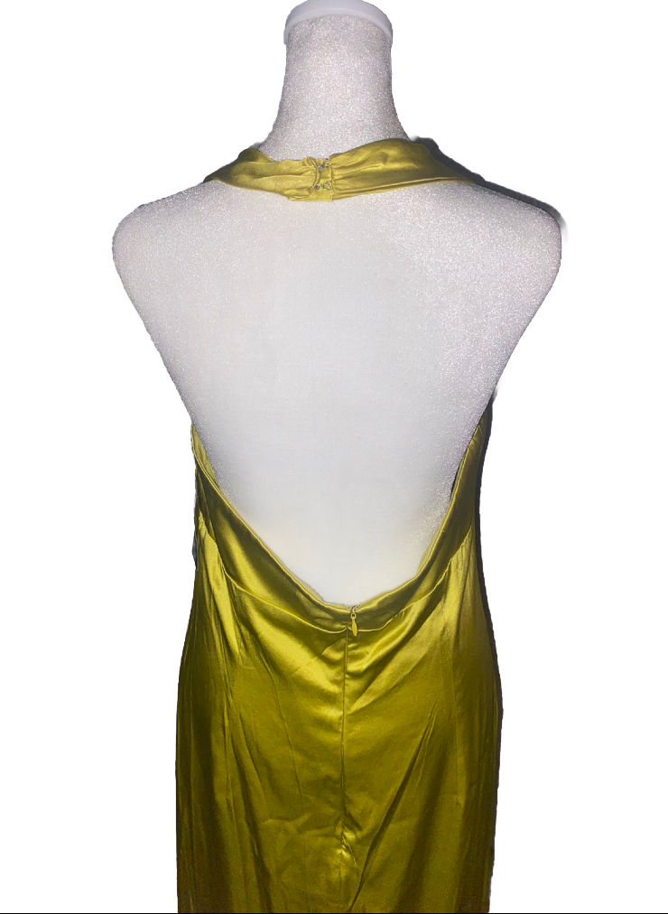 Thumbnail: Nicole Miller Silk Chartreuse Halter Evening Gown- Size 12