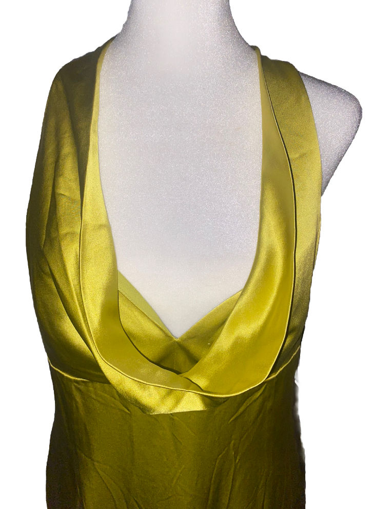 Thumbnail: Nicole Miller Silk Chartreuse Halter Evening Gown- Size 12