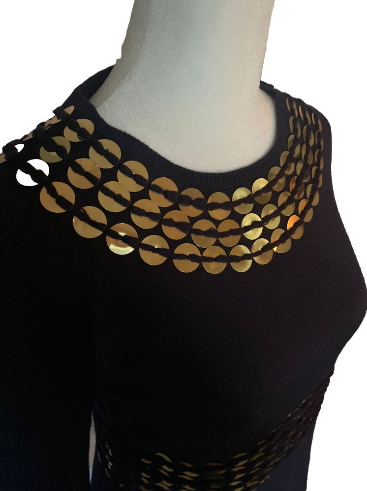 Thumbnail: Tory Burch Onyx Sweater Dress with Metallic Gold Sequin Detail- Size Small 