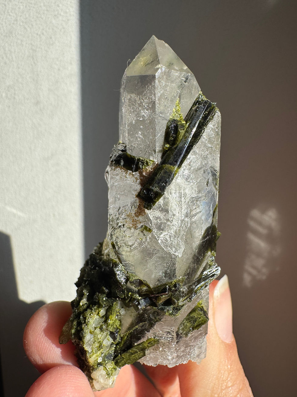 Thumbnail: Forest Green Tourmaline in Quartz from Brazil