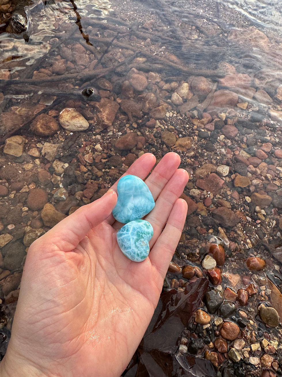Thumbnail: Larimar hand carved hearts-Barahona Province, Dominican republic