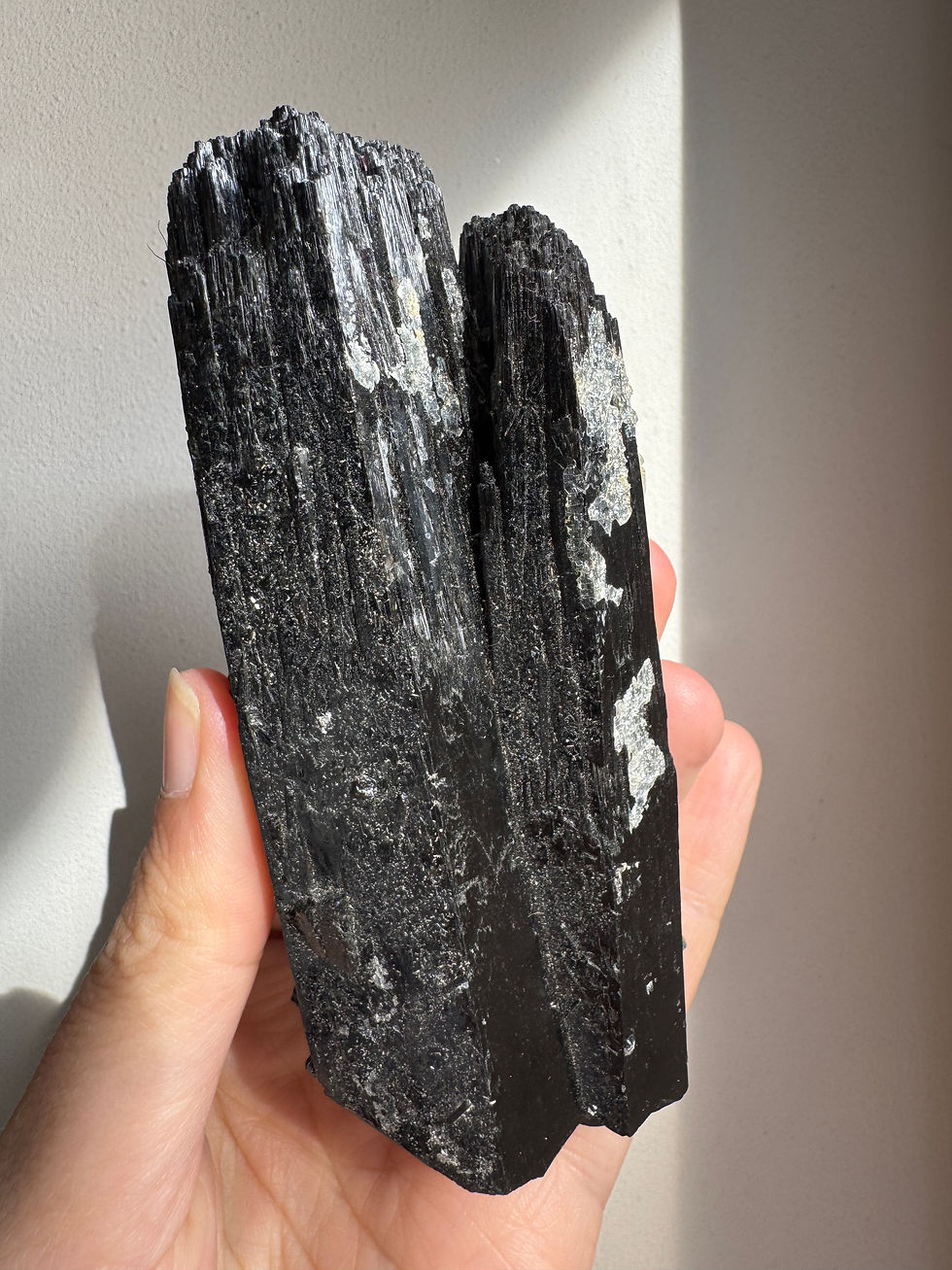 Thumbnail: Large Schorl Tourmaline with hyalite crystals, which glow under UV light