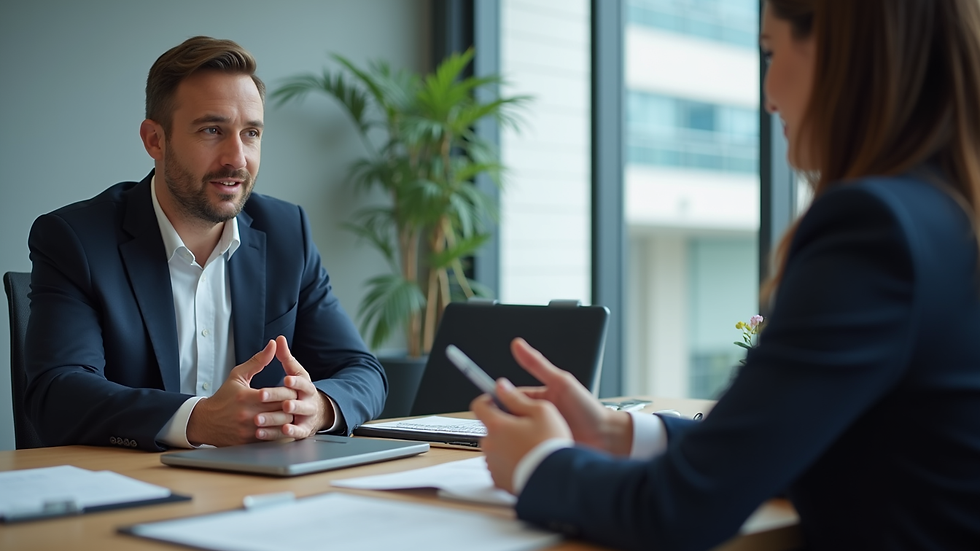 Close-up view of a business consultant discussing company growth strategies