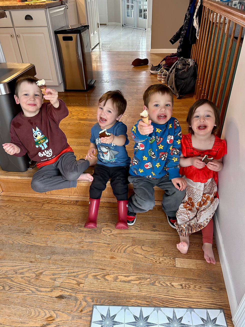 Toddlers eating ice cream