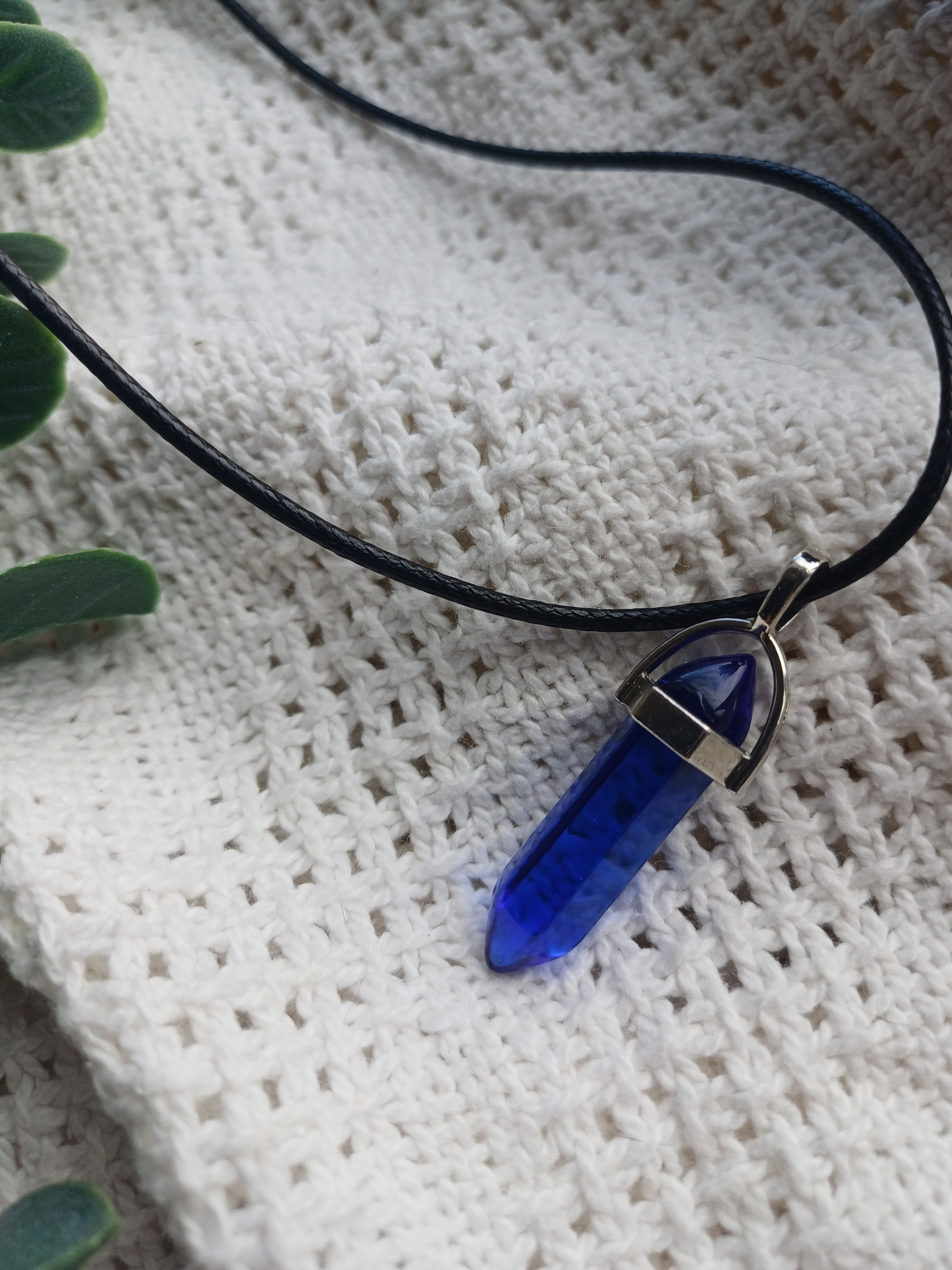 Bohemian Blue Crystal Point Pendant Necklace