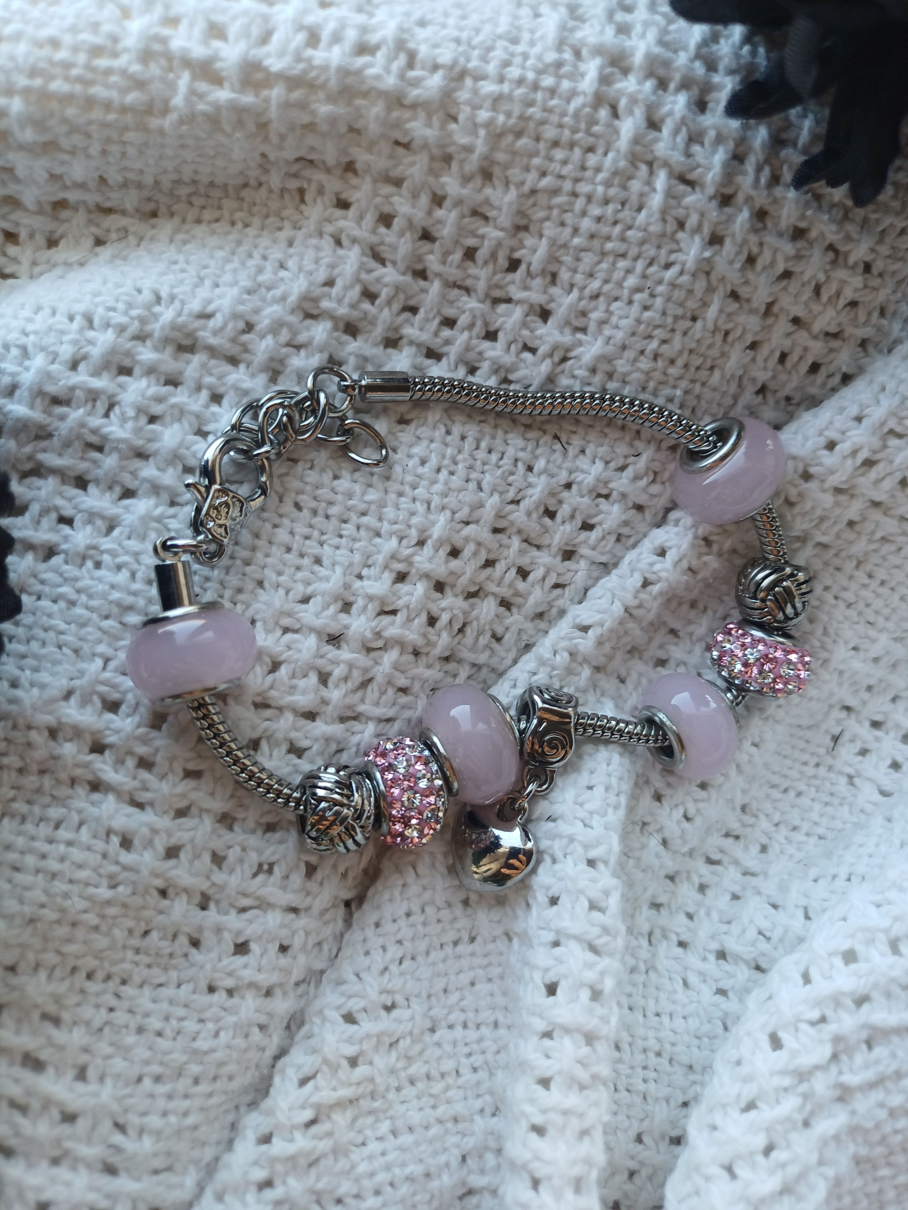 Pink Charm Bracelet with Sparkle Beads and Heart Charm