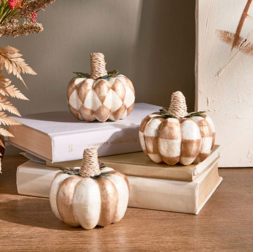 MacKenzie-Childs Mocha Capiz Pumpkins, Set of 3 | miks