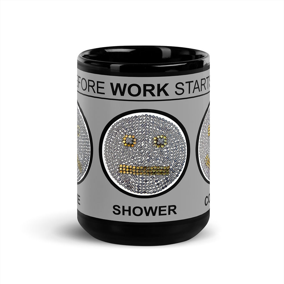 Thumbnail: Before Work Starts...WakeShowerCoffee / Gray on Black Glossy Mug