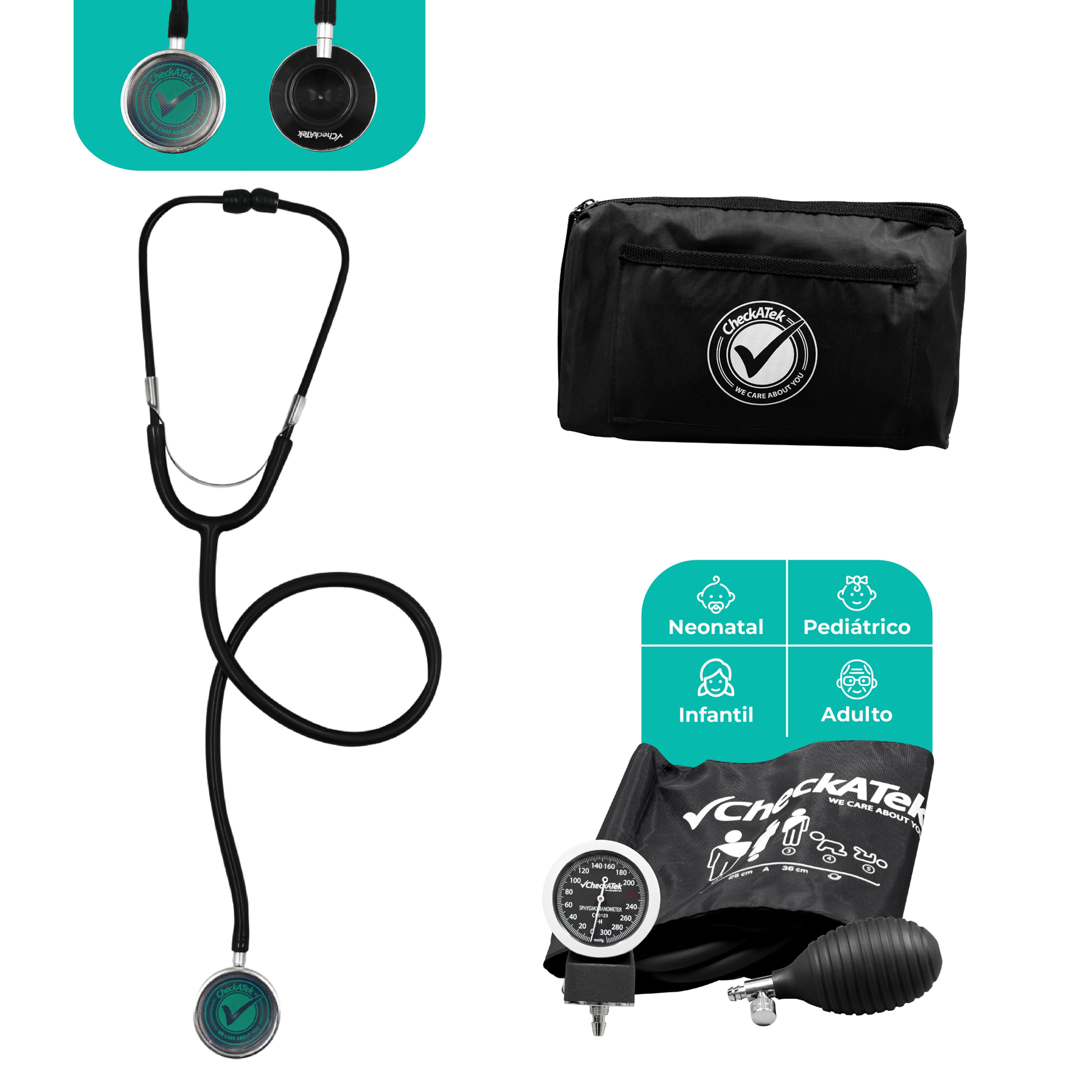 Kit Baumanómetro Aneriode y Estetoscopio Doble Checkatek para Adulto, rosa