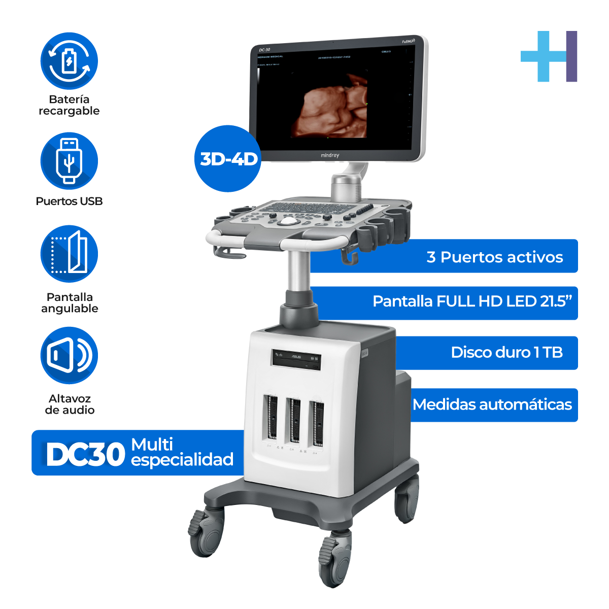 Ultrasonido DC30 Full HD, pago por transferencia, con Transductor Endocavitario